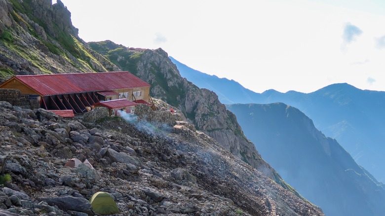 Lodge overlooking Japanese mountain range