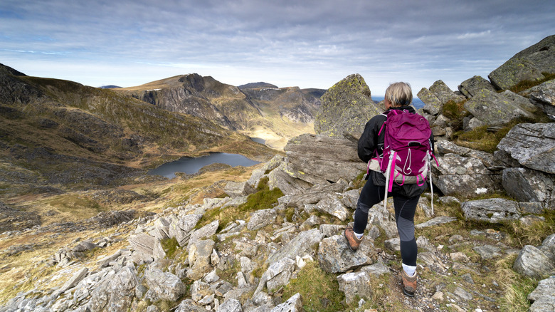 hiker on Tryfan Mountain