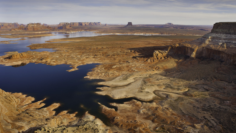 aerial view huge desert lake