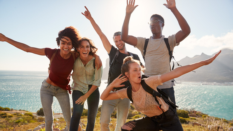 Happy friends on hiking trip