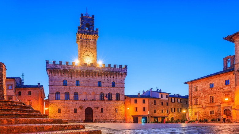 Piazza Grande Montepulciano at dusk