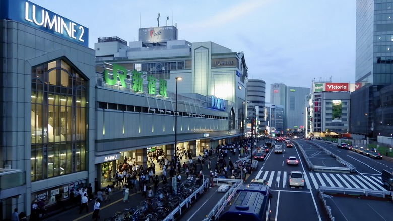 Shinjuku Station building avenue twilight