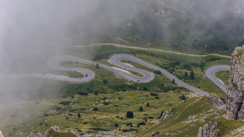 Aerial view of winding road