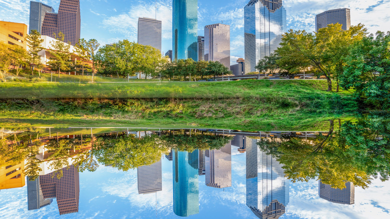 Houston skyline and Bayou Park