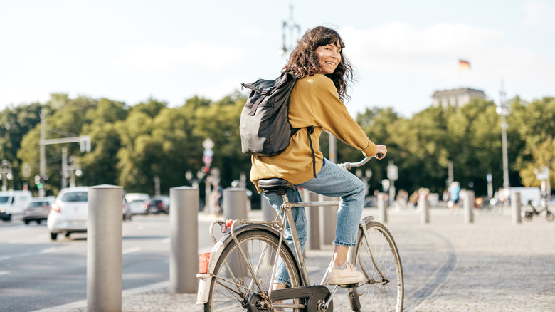 Traveler riding a bicycle 