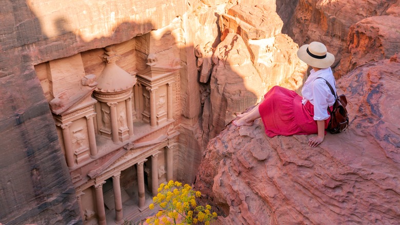 Female tourist overlooking Petra
