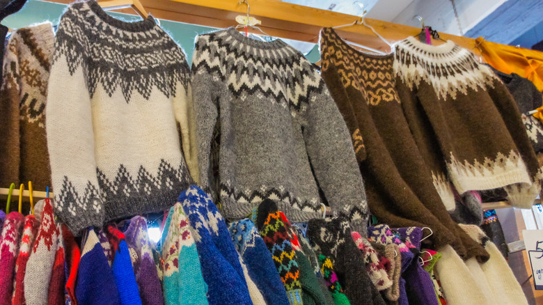 lopapeysa sweaters on display