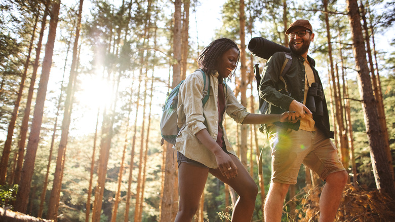 Couple hiking in forest