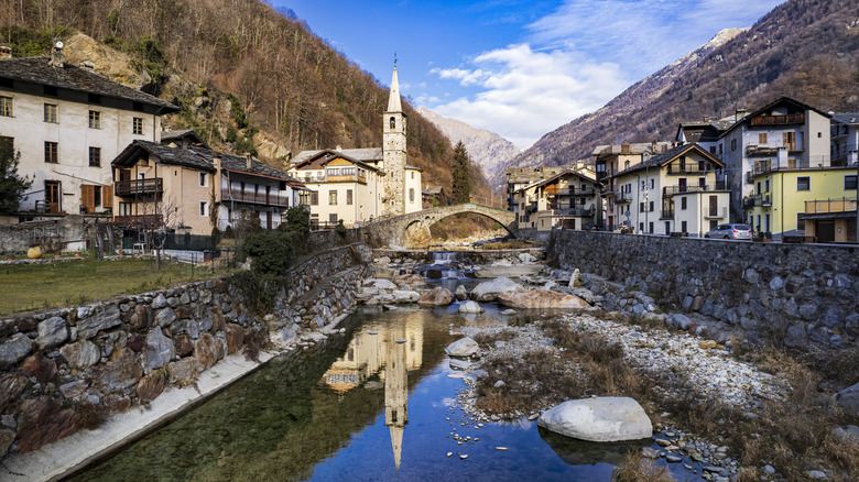 Landscape of Aosta alpine village