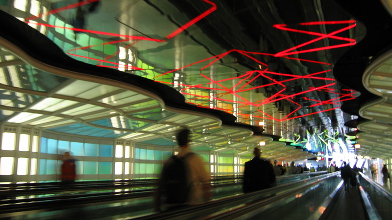 Colorful terminal walkway at O'Hare