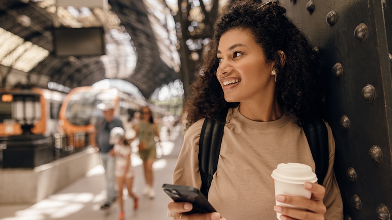 Woman  at train station 