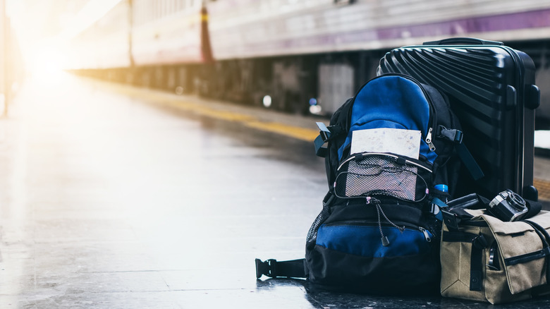 Bags on train platform