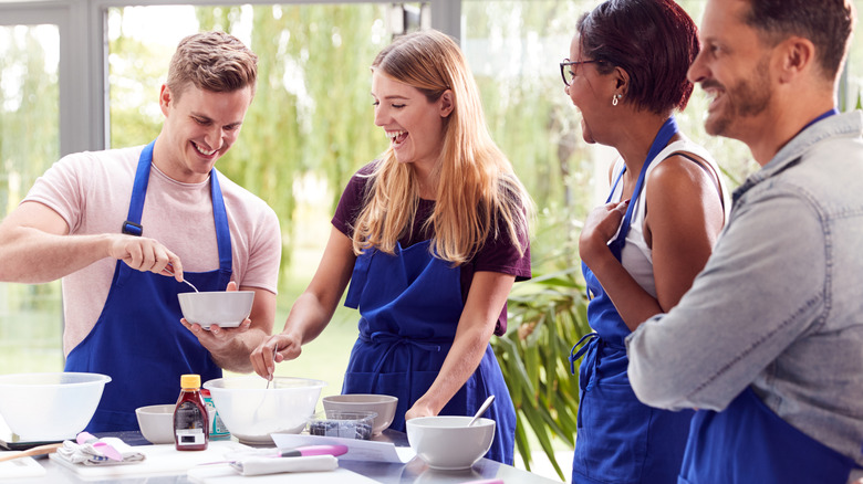 Happy group cooking class