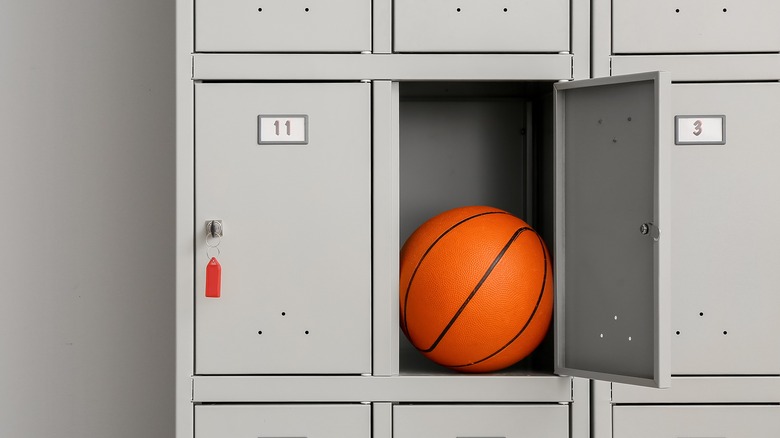 Public locker area with basketball
