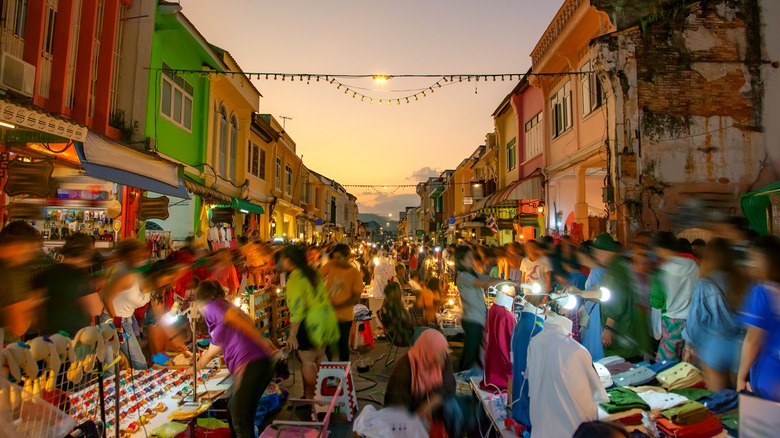 Thailand market stalls on street