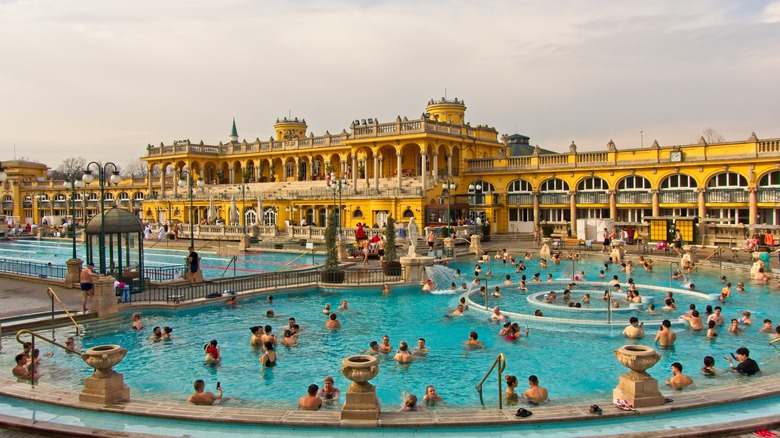 Busy Széchenyi thermal baths, Budapest