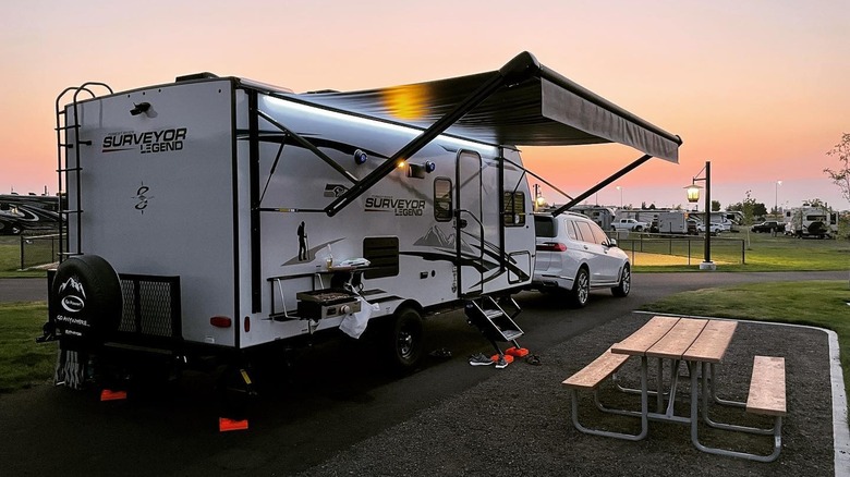 RV under an orange sky