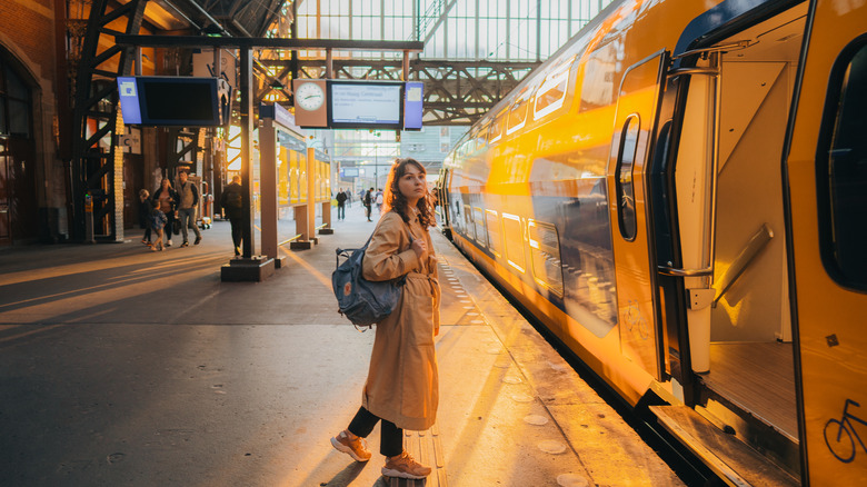 woman at a train station