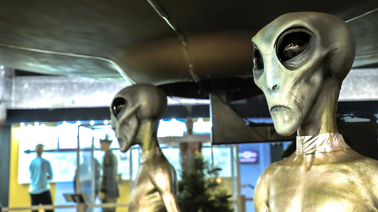 Alien sculptures inside International UFO Museum