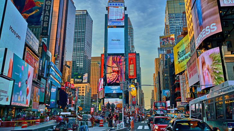 Overview of Times Square and billboards