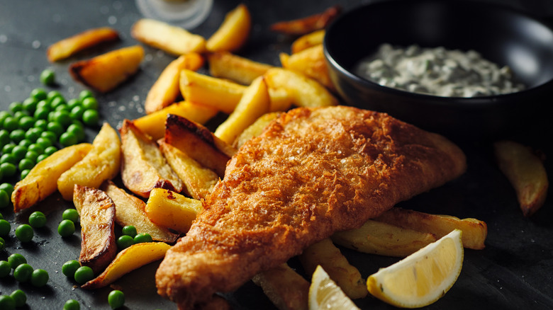 fish and chips with peas