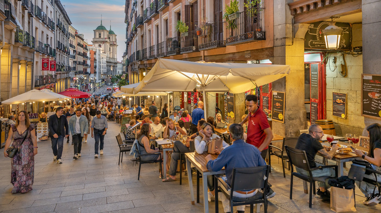 bustling city street with cafes