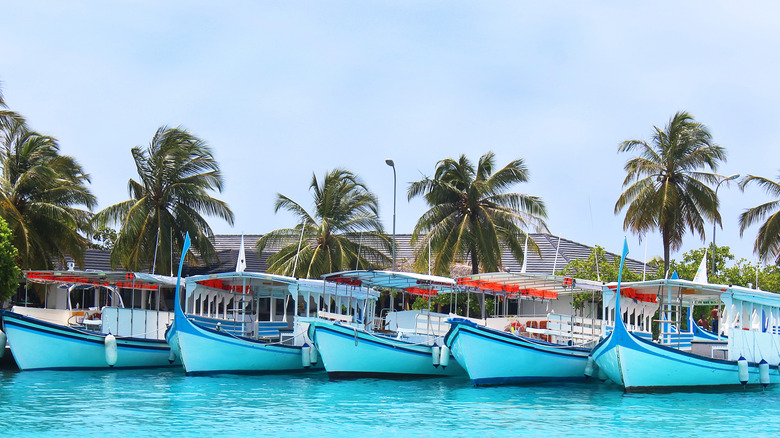 Speedboats lined up in Maldives