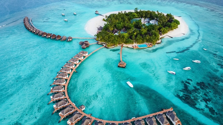 Aerial view of island in Maldives