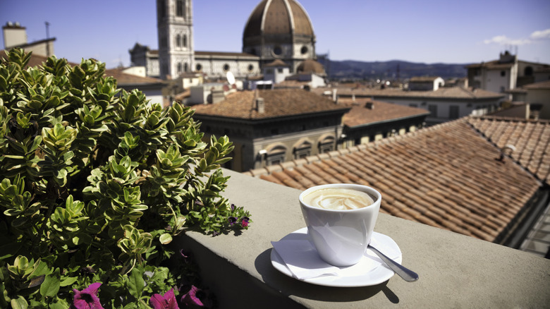 Cappuccino over rooftops in Italy