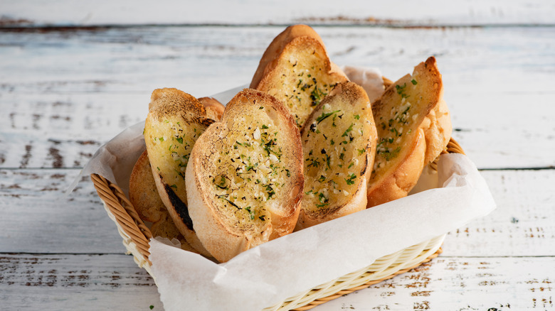 Garlic bread on a table