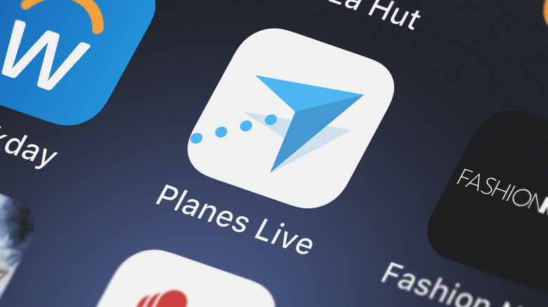 planes live app on cellphone screen