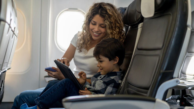 Mom and child on plane