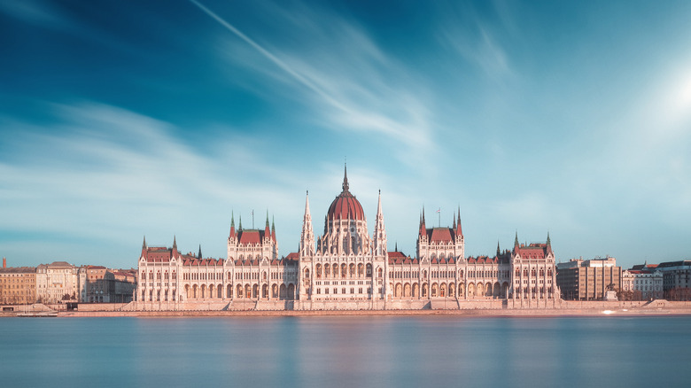 Budapest parliament building along river