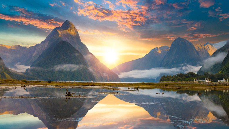 mountains over lake in New Zealand