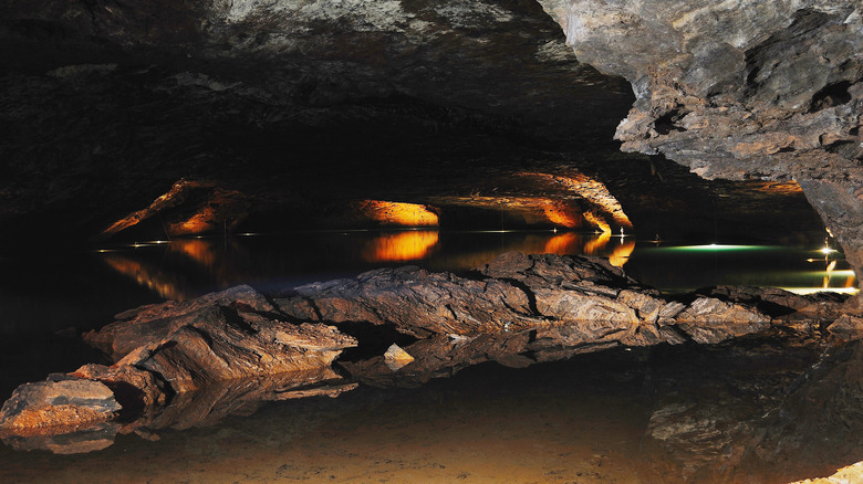 Interior of the caverns in an underground lake