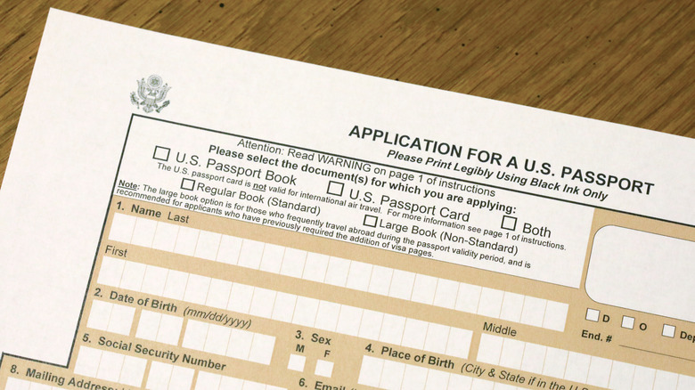 An application for a U.S. passport.