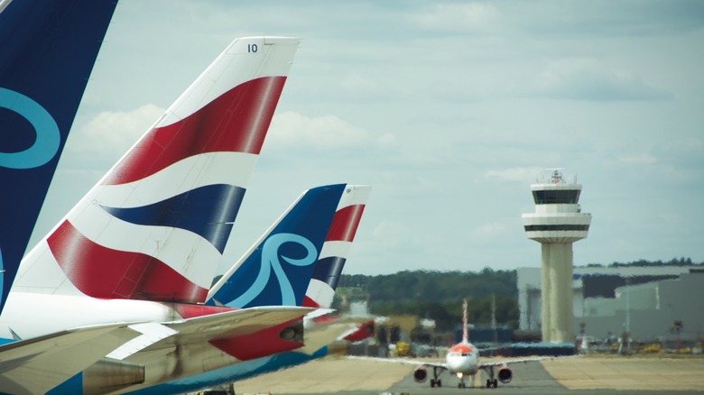 Passenger jets at London Gatwick Airport