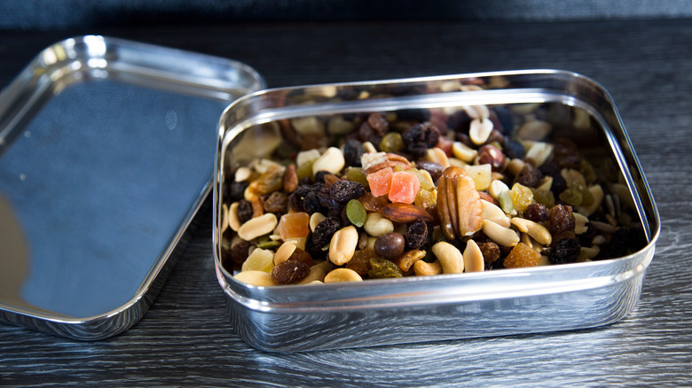 container filled with trail mix