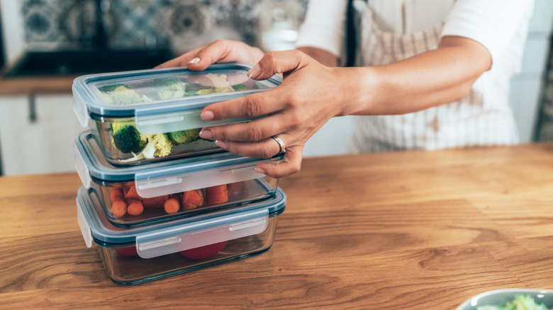 Assorted vegetables in containers