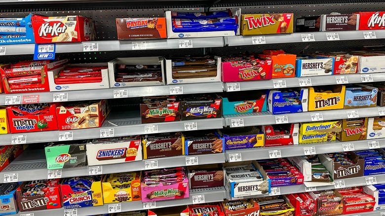 Candy bars on store shelf