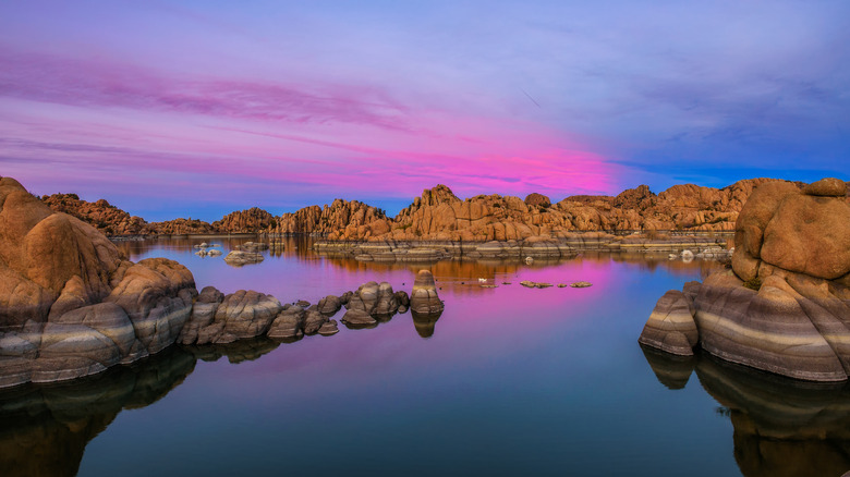 Colorful sunset over lake