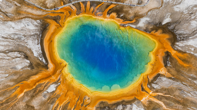 Aerial view of Yellowstone Grand Prismatic Spring