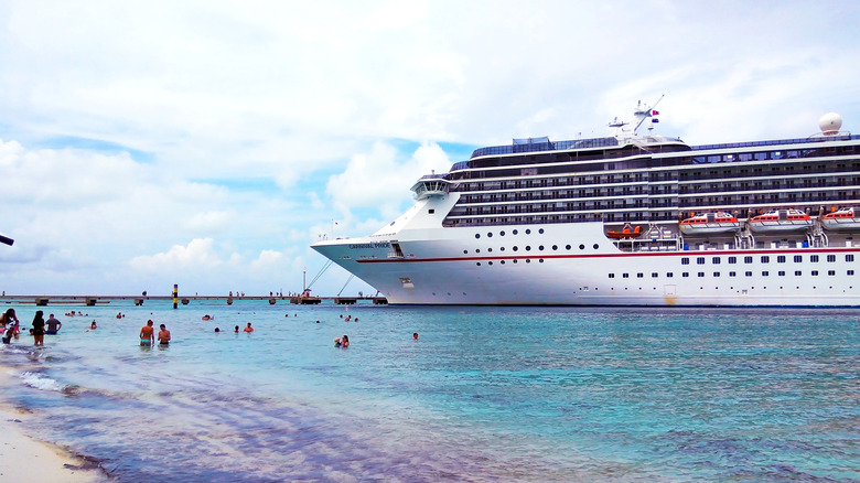 people in water near ship