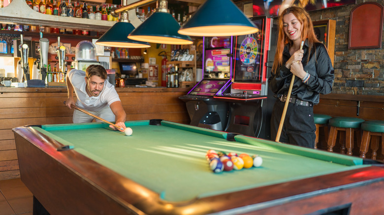 Playing pool in British pub