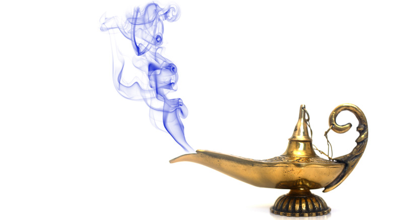 Genie lamp with blue smoke