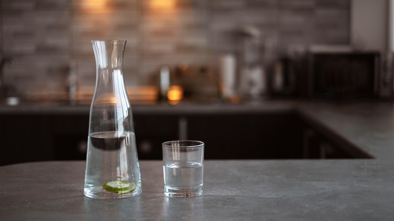 carafe of water on table