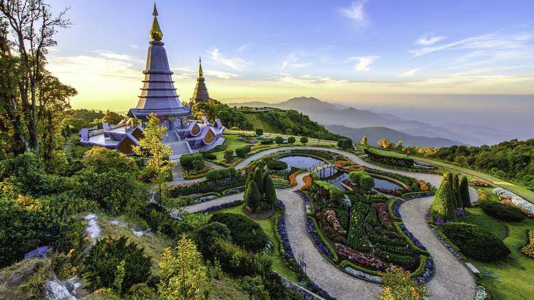 Thailand mountains and temple