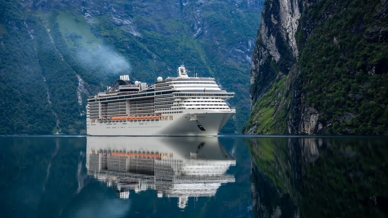 Cruise ship on fjord in Norway