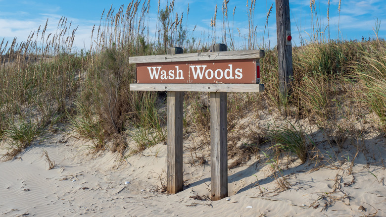 Wash Woods sign on a beach in Virginia