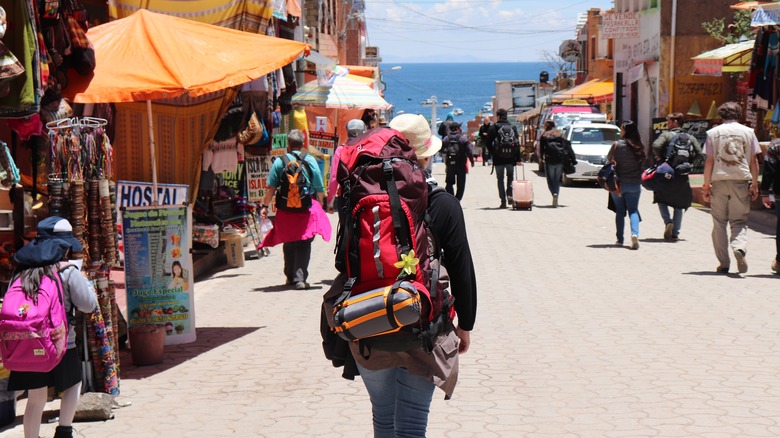 tourist on colorful street